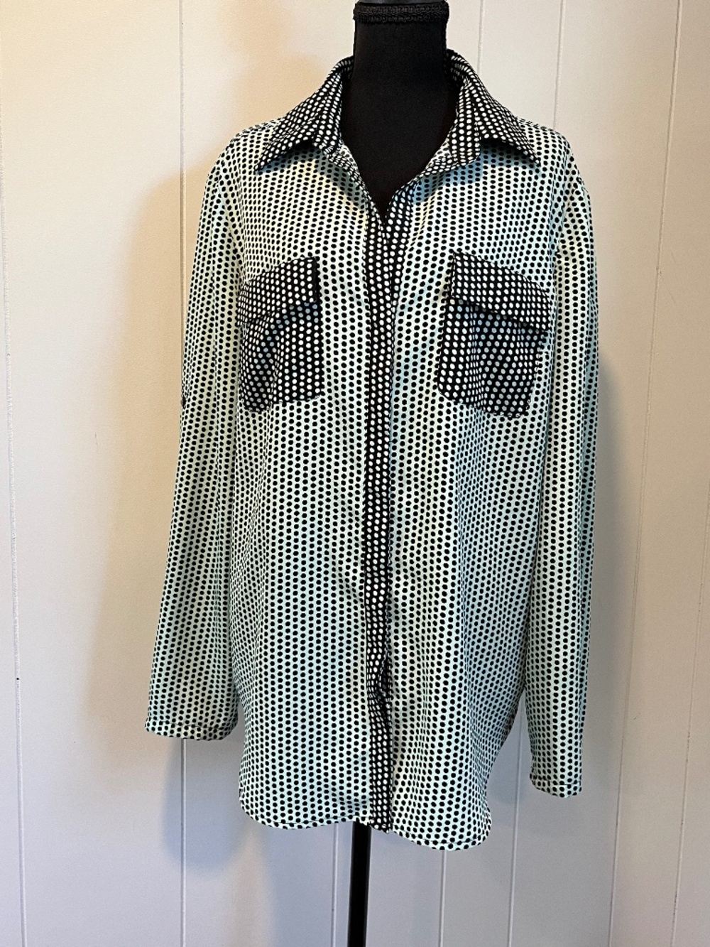 New York & Company Long Sleeve Polka Dot Button Down Blouse sz XL Career Office